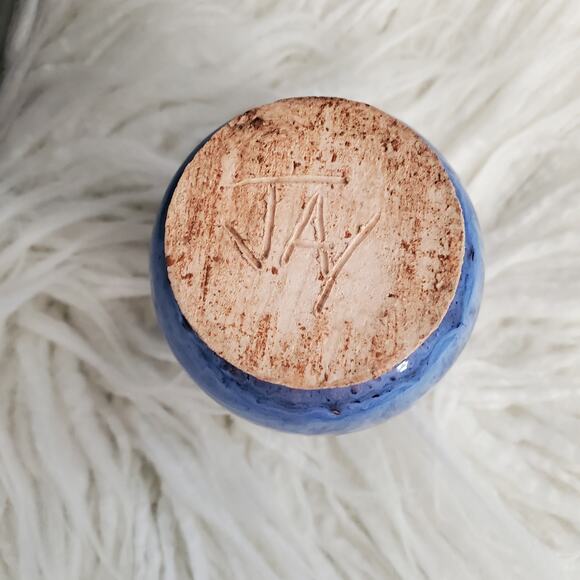 Small Blue Glazed Stoneware Hand Thrown Vase - Picture 5 of 5